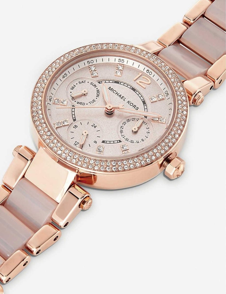 Michael Kors Parker Rose Gold Round Acetate Women's Watch - MK6110 | Time Watch Specialists