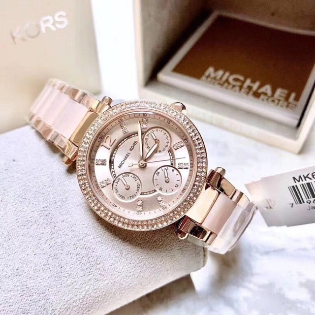 Michael Kors Parker Rose Gold Round Acetate Women's Watch - MK6110 | Time Watch Specialists