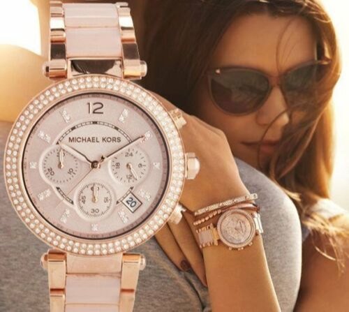 Michael Kors Womens Lexington Chronograph Date Bracelet Strap Watch  SilverRose Gold MK7219 at John Lewis  Partners