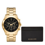 Michael Kors Slim Runway Chronograph Gold Stainless Steel Men's Watch and Slim Card Case Set | MK1076SET | Time Watch Specialists