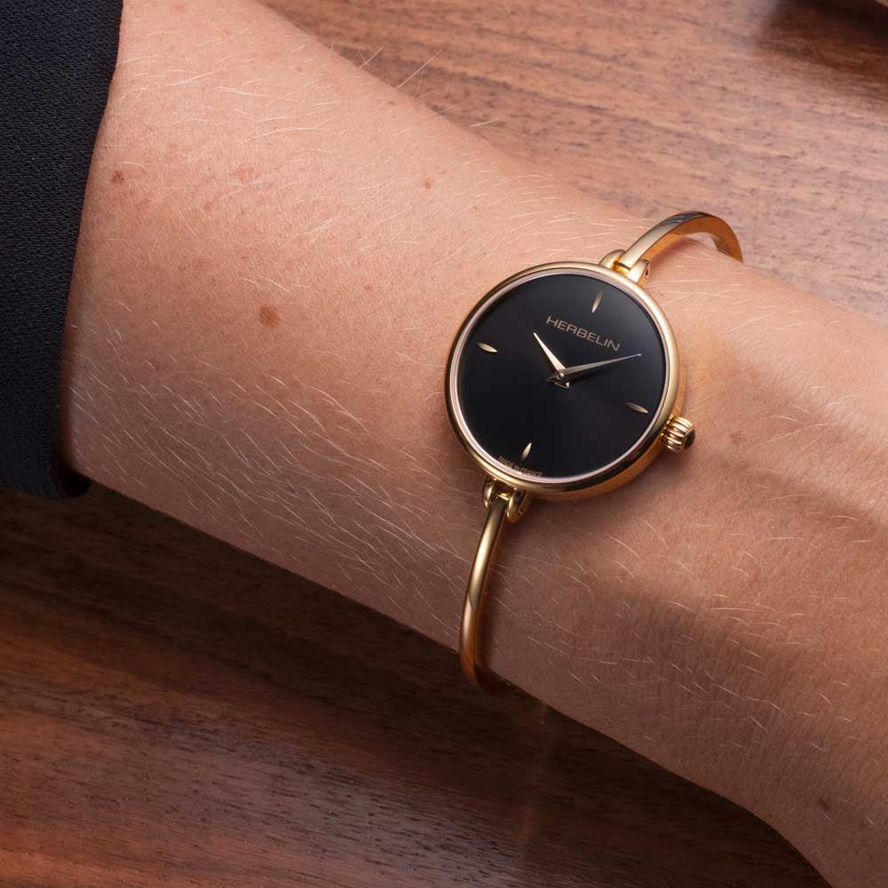 Michel Herbelin FIL Black Dial Bangle Watch - 17206/BP14 | Time Watch Specialists