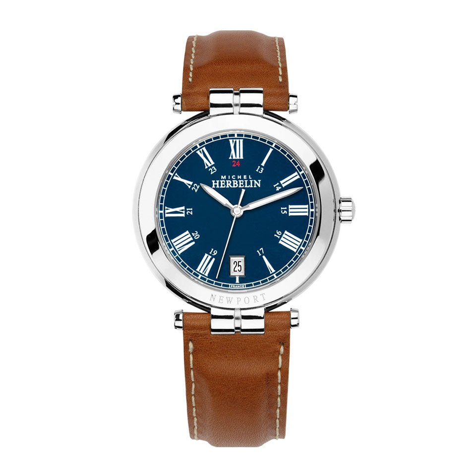 HERBELIN Newport Dark Blue Dial and Dark Blue Leather 39mm Men's Watch | 12254/AP05GO | TIME Watches