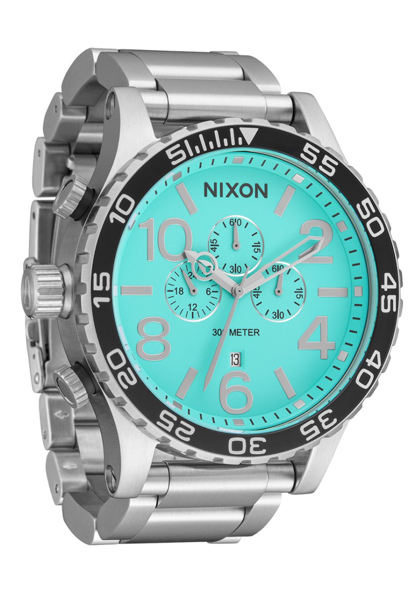 Nixon 51-30 Chrono - Silver & Turquoise Men's Watch | A13892084-00 | Time Watch Specialists