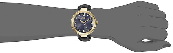 Nixon 'Chameleon' Black Gold & Navy Quartz Leather Women's Watch | A9922356-00