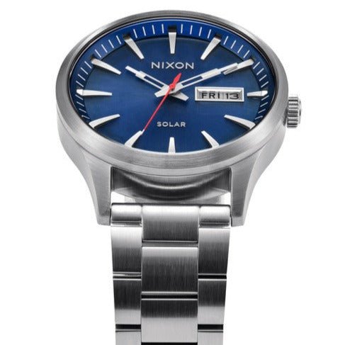 NIXON Sentry Solar Navy Sunray / Silver Stainless Steel Men's Watch | A13465091-00 | Time Watch Specialists