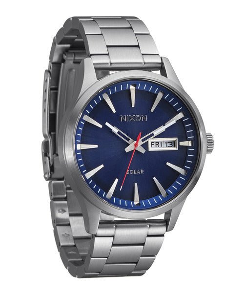 NIXON Sentry Solar Navy Sunray / Silver Stainless Steel Men's Watch | A13465091-00 | Time Watch Specialists