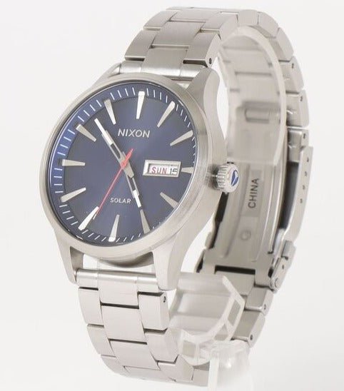 NIXON Sentry Solar Navy Sunray / Silver Stainless Steel Men's Watch | A13465091-00 | Time Watch Specialists