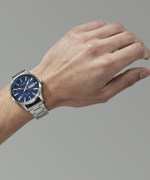 NIXON Sentry Solar Navy Sunray / Silver Stainless Steel Men's Watch | A13465091-00 | Time Watch Specialists