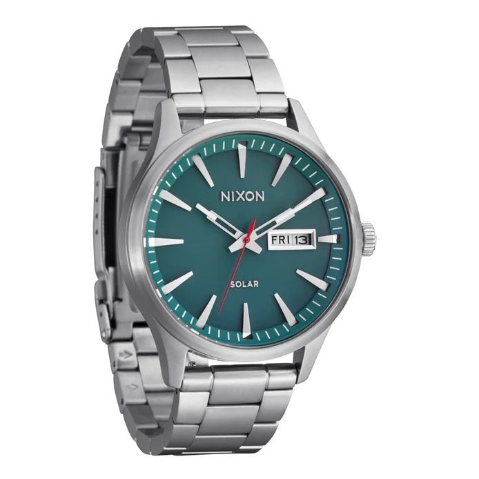Nixon Sentry Solar Stainless Steel Silver Men's Watch | A13465165-00 | Time Watch Specialists