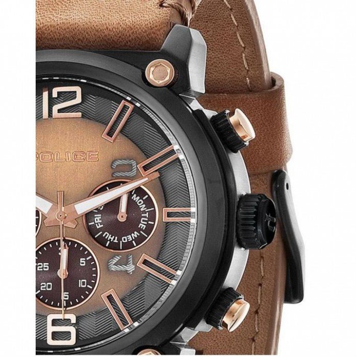 Police Brown Leather Chronograph Men's Watch | PL14378JSB11 | Time Watch Specialists