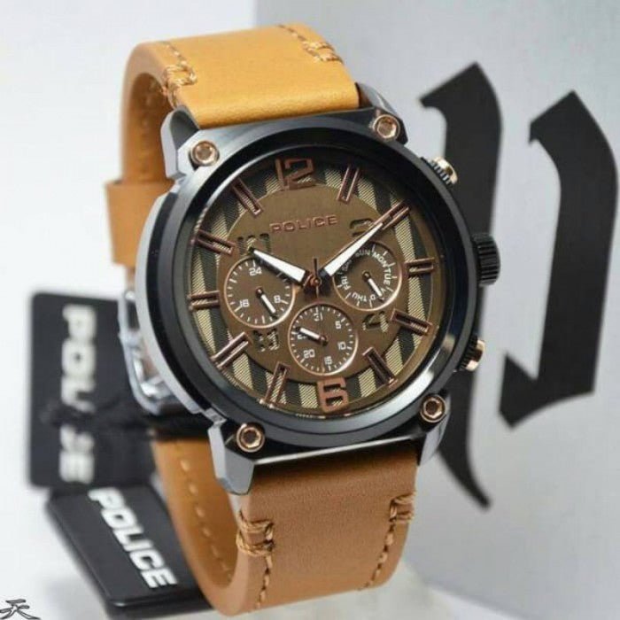 Police Brown Leather Chronograph Men's Watch | PL14378JSB11 | Time Watch Specialists