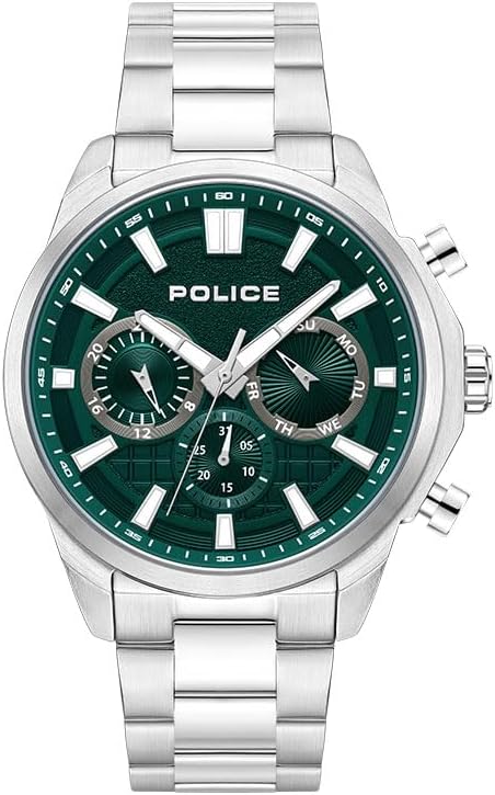 Police Rangy Chronograph With Green Dial & Silver Bracelet Men's Watch | PEWJK0021002 | Time Watch Specialists