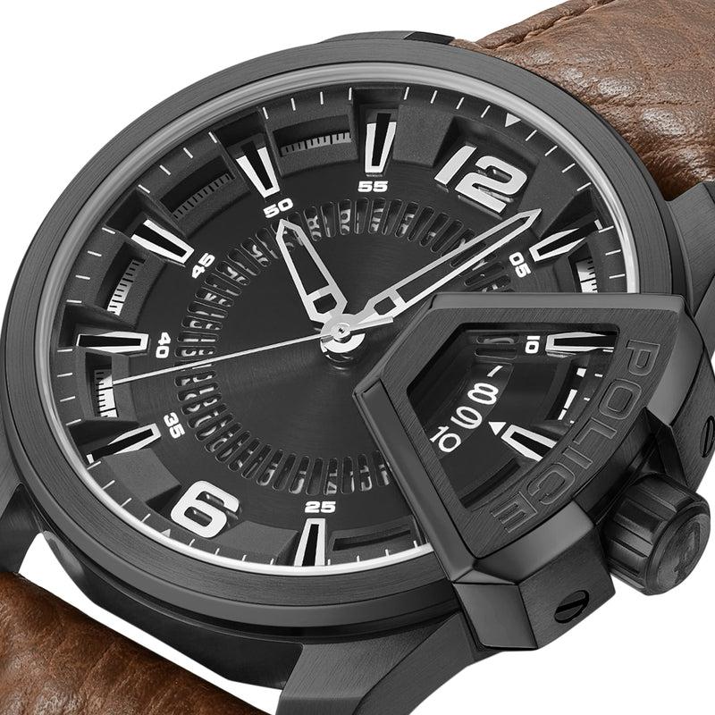 Police Underilned 3 Hands-Date Leather Strap | Time Watch Specialists