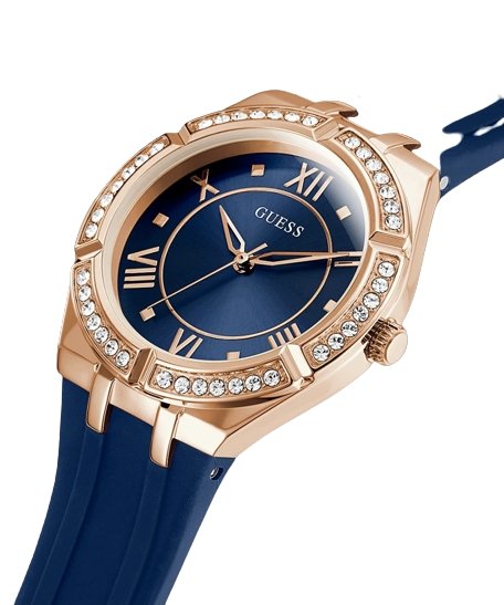 Buy ROSE GOLD TONE CASE BLUE SILICONE WATCH Time Watch Specialists