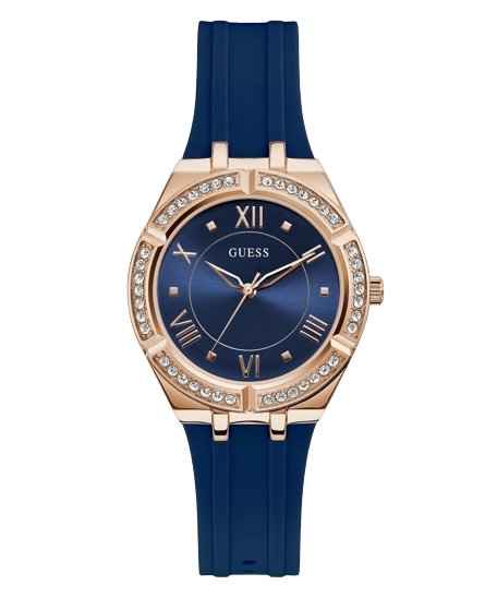 Buy ROSE GOLD TONE CASE BLUE SILICONE WATCH Time Watch Specialists