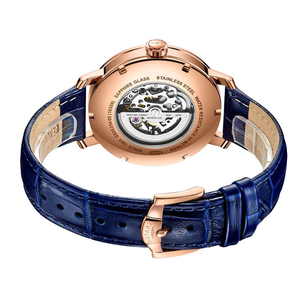 Rotary Skeleton Automatic Blue Leather Men's Watch | GS05354/05