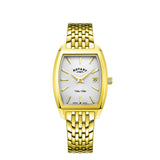 Rotary Ultra Slim Tonneau Gold Bracelet Women's Dress Watch | LB08018/06 | Time Watch Specialists