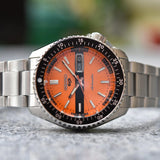 Seiko 5 Orange Dial Silver Stainless Steel Strap Men's Watch | SRPK11K1 | Time Watch Specialists