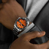 Seiko 5 Orange Dial Silver Stainless Steel Strap Men's Watch | SRPK11K1 | Time Watch Specialists