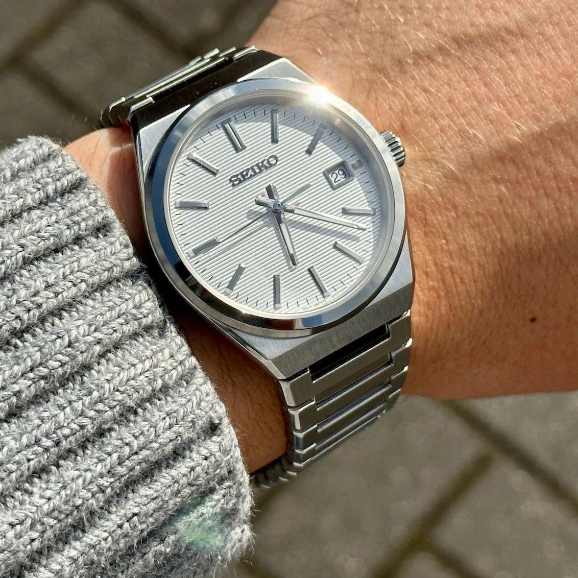 Seiko White Dial Silver Stainless Steel Strap Men's Watch | SUR553P1 | Time Watch Specialists