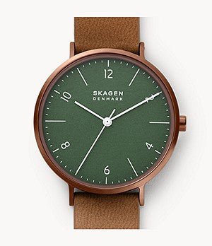 Skagen Aaren Naturals Three - Hand Cognac Leather Alternative Made With Apple Watch | SKW2973 | TIME Watches