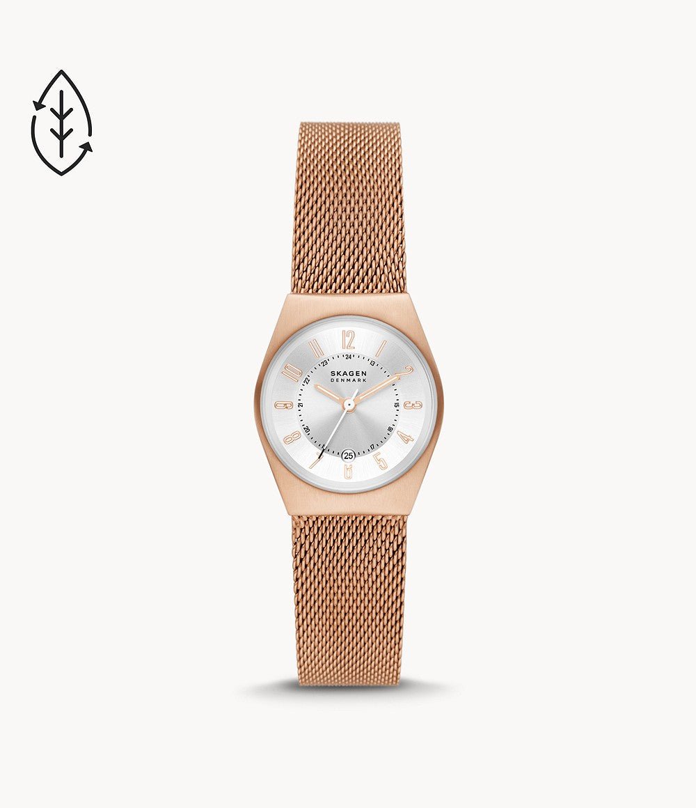 Skagen Grenen Lille Three - Hand Date Rose Gold Stainless Steel Mesh Women's Watch - SKW3035 | TIME Watches