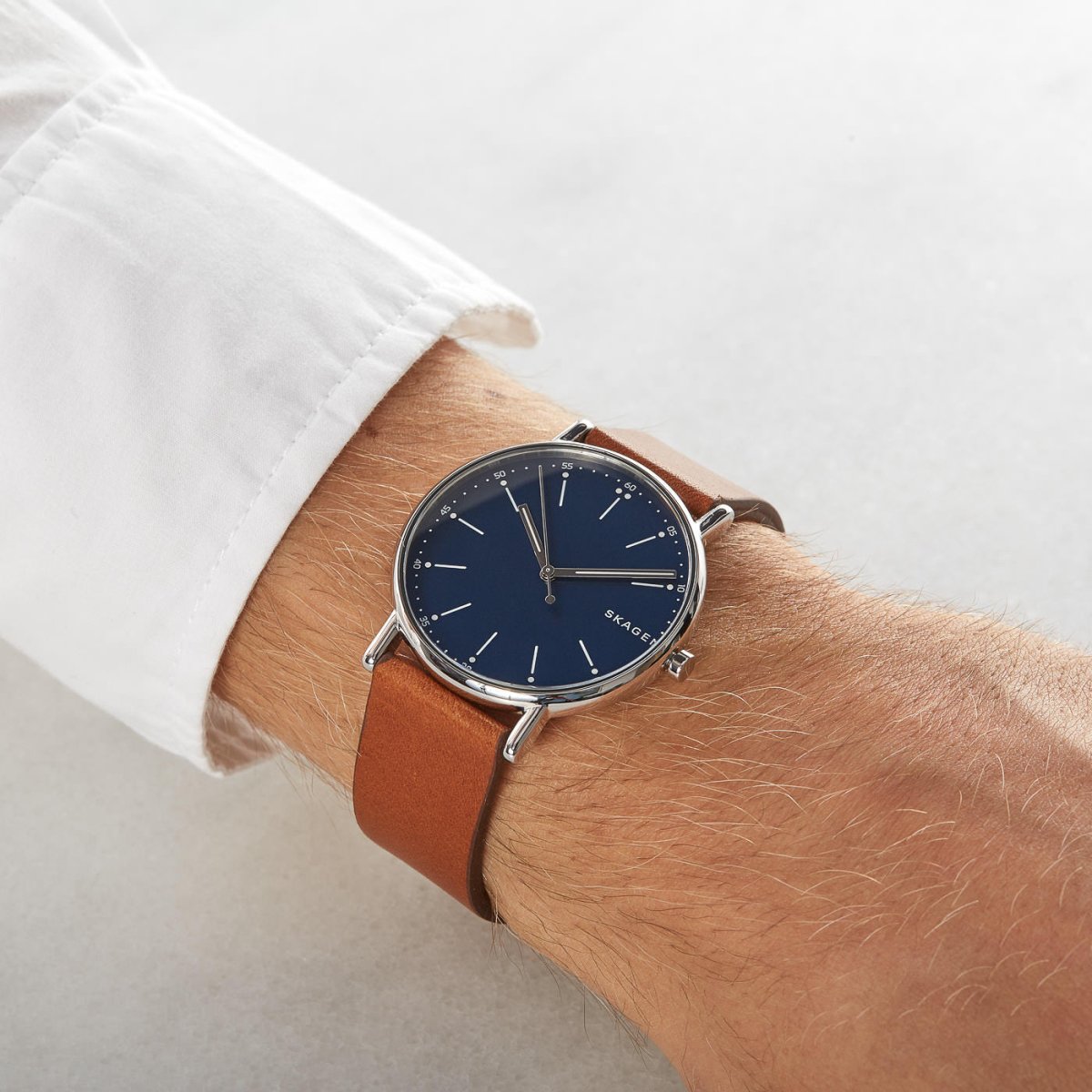Skagen Signatur Silver Round Leather Men's Watch | SKW6355 | Time Watch Specialists