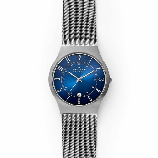 Skagen Sundby Gray Round Stainless Steel Mesh Men's Watch | 233XLTTN | Time Watch Specialists