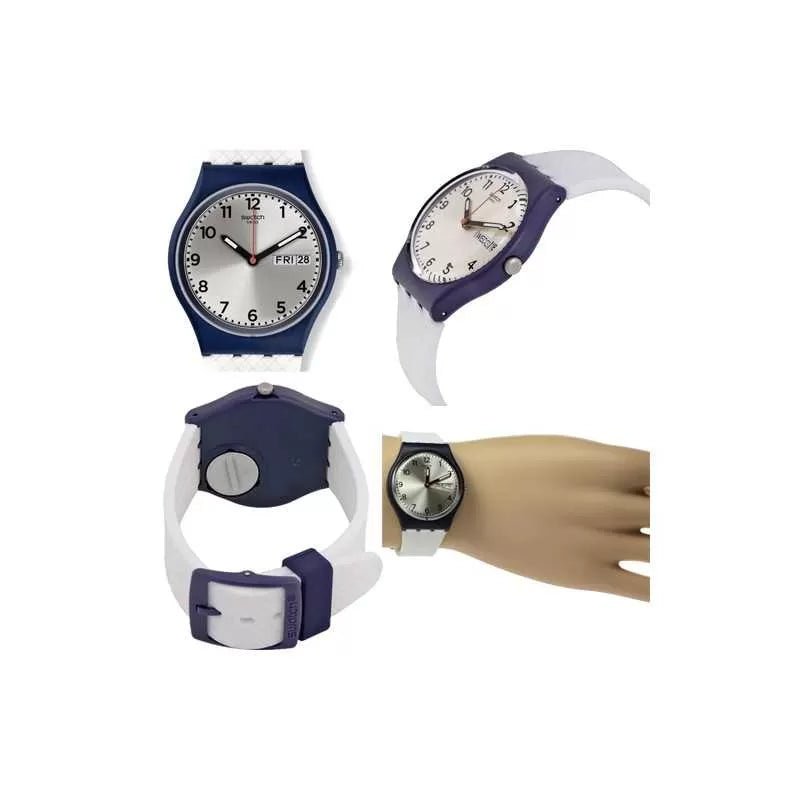 Swatch White Delight Silver Dial White Silicone Strap Men's Watch - GN720 | Time Watch Specialists