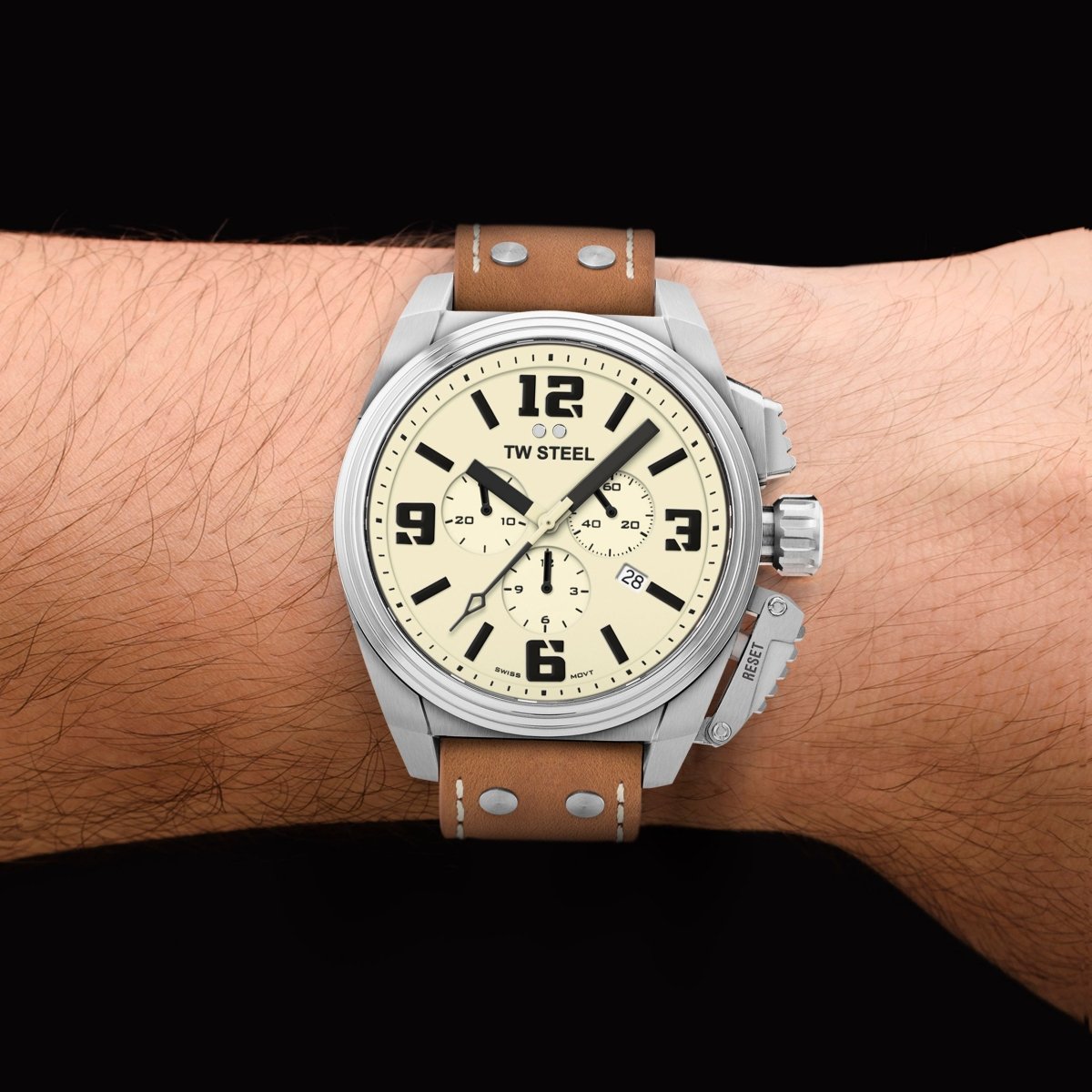 TW Steel Canteen 46mm Beige Leather Men's Watch - TW1010 | Time Watch Specialists