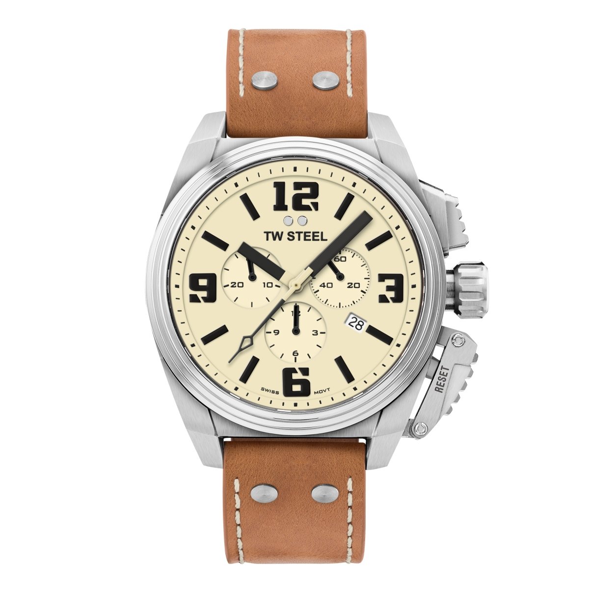 TW Steel Canteen 46mm Beige Leather Men's Watch - TW1010 | Time Watch Specialists