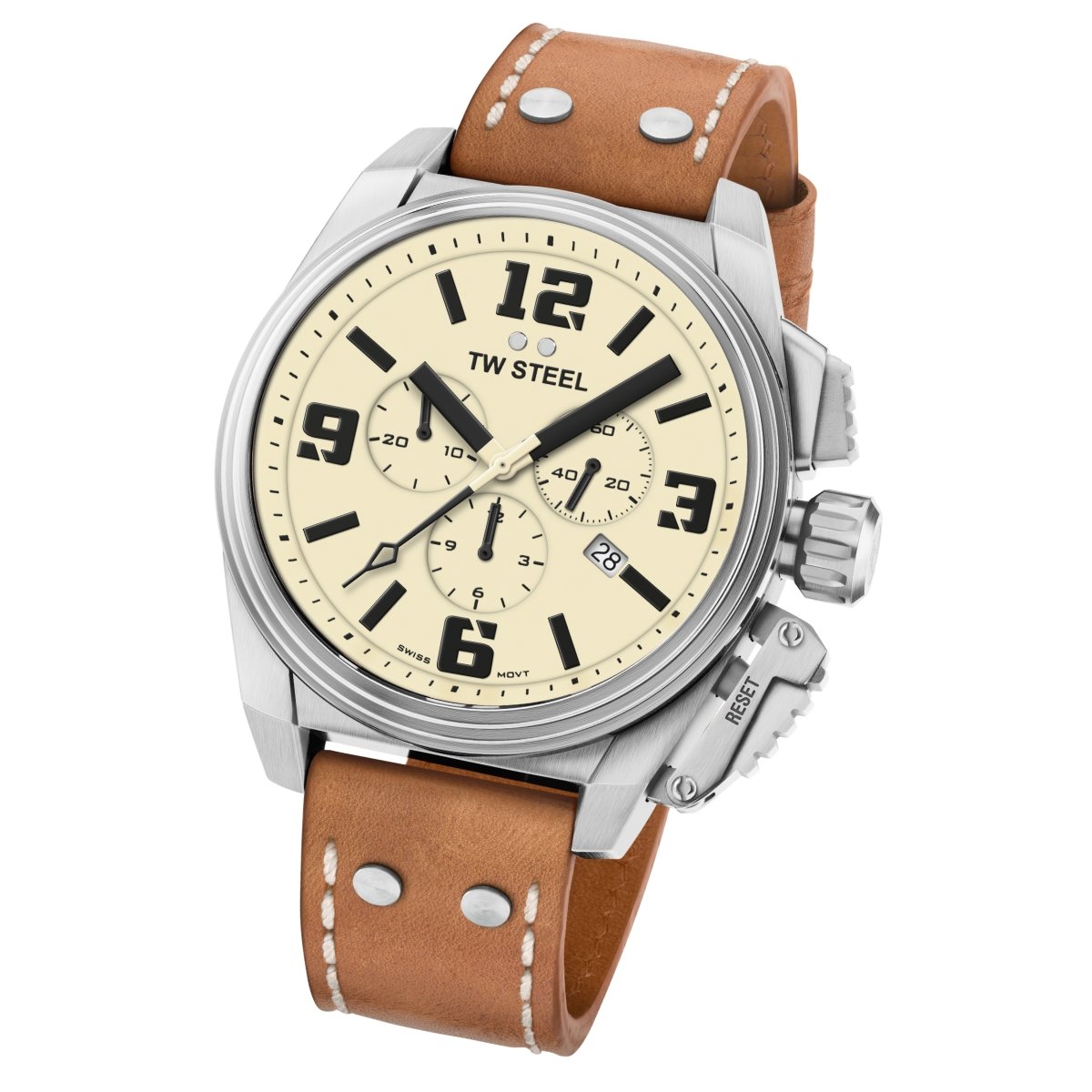 TW Steel Canteen 46mm Beige Leather Men's Watch - TW1010 | Time Watch Specialists