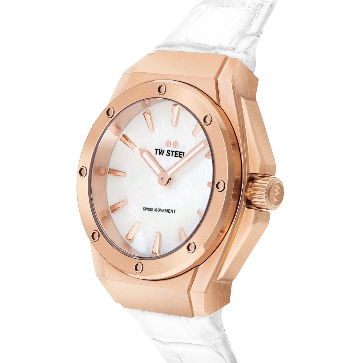 TW Steel CEO Tech White Dial and Rose Gold Leather Strap 38mm Men's Watch | CE4025 | TIME Watches