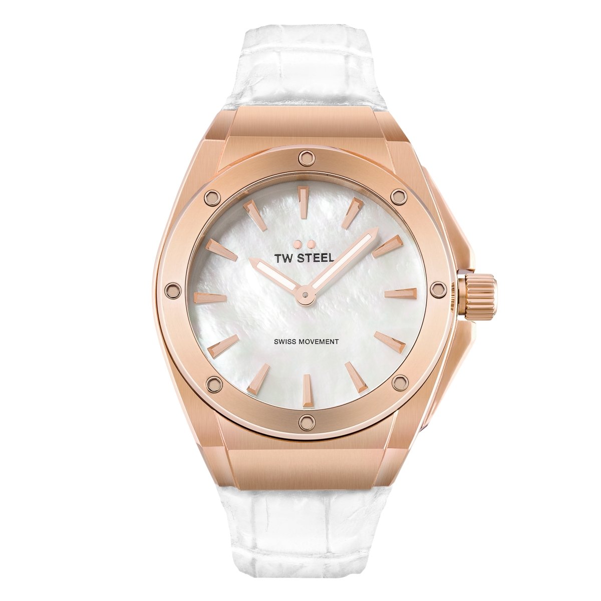 TW Steel CEO Tech White Dial and Rose Gold Leather Strap 38mm Men's Watch | CE4025 | TIME Watches