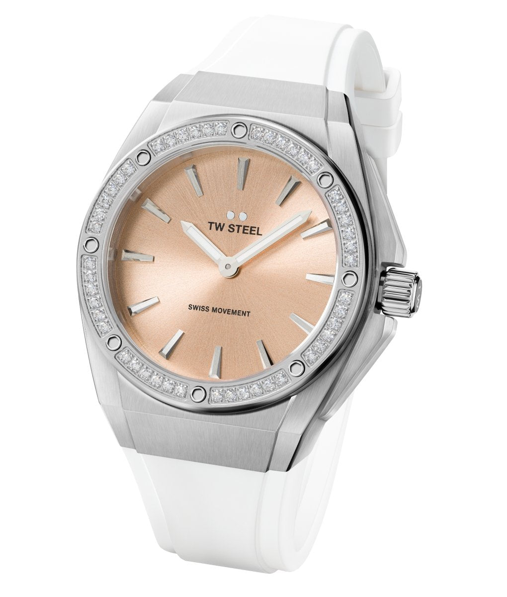TW Steel CEO Tech White Dial and White Rubber Strap 38mm Women's Watch | CE4032 | TIME Watches