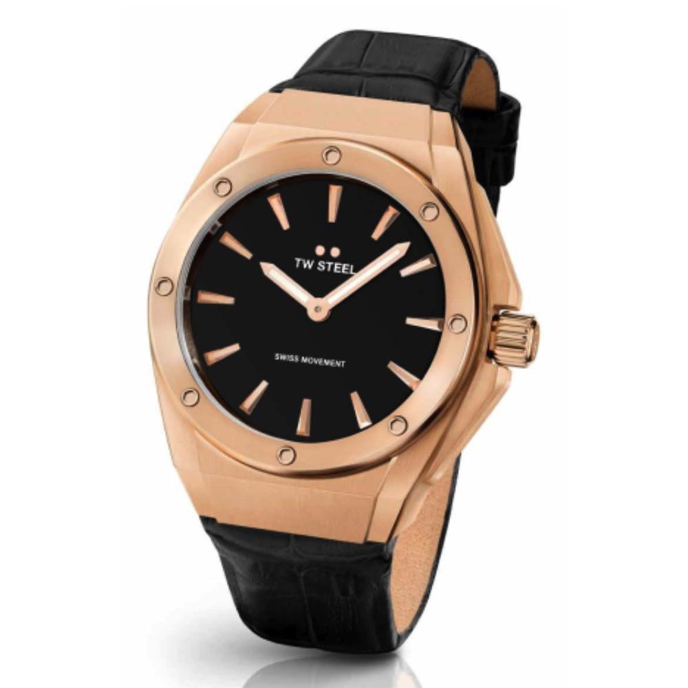 TW Steel CEO Tech Black Dial and Rose Gold Leather Strap 38mm Women's Watch | CE4026 | TIME Watches